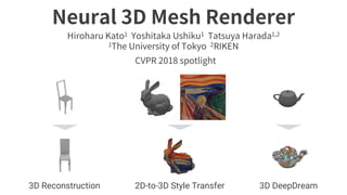 3D Reconstruction 2D-to-3D Style Transfer 3D DeepDream
 