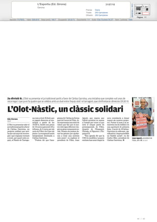 31/07/18L'Esportiu (Ed. Girona)
Gerona
Prensa: Diaria
Tirada: 250 Ejemplares
Difusión: 250 Ejemplares
Página: 11
Sección: FUTBOL Valor: 529,00 € Área (cm2): 190,7 Ocupación: 20,02 % Documento: 1/1 Autor: Edu Ciurana OLOT Núm. Lectores: 1000
Cód:119638486
40 / 43
 