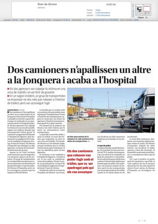 31/07/18Diari de Girona
Gerona
Prensa: Diaria
Tirada: 6.926 Ejemplares
Difusión: 5.040 Ejemplares
Página: 13
Sección: LOCAL Valor: 1.005,00 € Área (cm2): 452,4 Ocupación: 53,34 % Documento: 1/1 Autor: ACN/EVA BATLLE FIGUERES Núm. Lectores: 23000
Cód:119643437
19 / 43
 