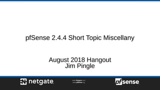 pfSense 2.4.4 Short Topic Miscellany
August 2018 Hangout
Jim Pingle
 