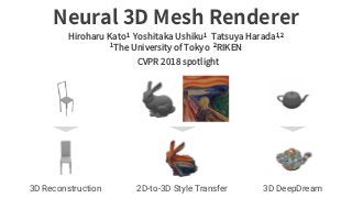3D Reconstruction 2D-to-3D Style Transfer 3D DeepDream
 