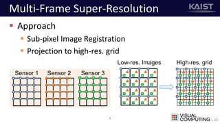 Multi-Frame Super-Resolution
6
Sensor 1 Sensor 2 Sensor 3
 Approach
 Sub-pixel Image Registration
 Projection to high-res. grid
Low-res. Images High-res. grid
 