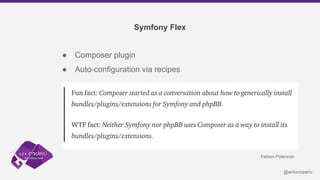 Symfony Flex
● Composer plugin
● Auto-configuration via recipes
@antonioperic
Fabien Potencier
 