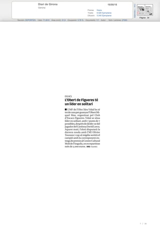16/08/18Diari de Girona
Gerona
Prensa: Diaria
Tirada: 6.926 Ejemplares
Difusión: 5.040 Ejemplares
Página: 34
Sección: DEPORTES Valor: 71,00 € Área (cm2): 31,9 Ocupación: 3,76 % Documento: 1/1 Autor: Núm. Lectores: 27000
Cód:119924664
7 / 30
 