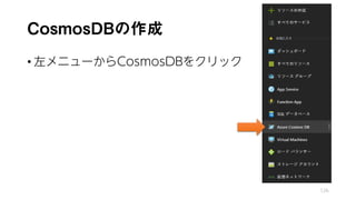 CosmosDBの作成
• 左メニューからCosmosDBをクリック
126
 