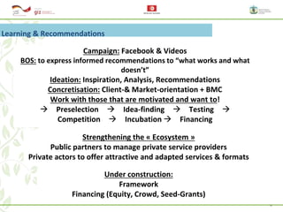 18
Learning & Recommendations
Campaign: Facebook & Videos
BOS: to express informed recommendations to “what works and what...