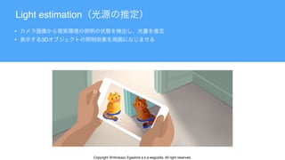 •
• 3D
Light estimation
Copyright @Hirokazu Egashira a.k.a eegozilla. All right reserved.
 