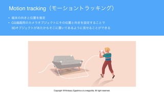 Motion tracking
•
• CG  
3D
Copyright @Hirokazu Egashira a.k.a eegozilla. All right reserved.
 