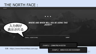 91	
THE NORTH FACE：
引⽤：https://www.thenorthface.com/xps
⼊⼒例が
表⽰される
 