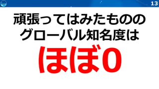 13
頑張ってはみたものの
グローバル知名度は
ほぼ0
 