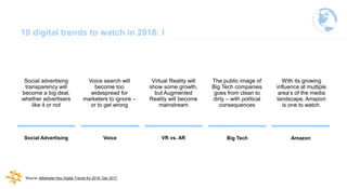 10 digital trends to watch in 2018: II
Source: eMarketer Key Digital Trends for 2018, Dec 2017
The GDPR law will
start to ...