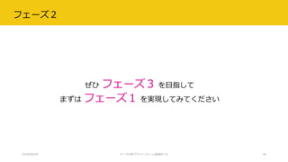 フェーズ２
ぜひ フェーズ３ を目指して
まずは フェーズ１ を実現してみてください
2018/08/28 データ分析プラットフォーム勉強会 #3 48
 