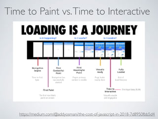 Time to Paint vs.Time to Interactive
https://medium.com/@addyosmani/the-cost-of-javascript-in-2018-7d8950fbb5d4
 