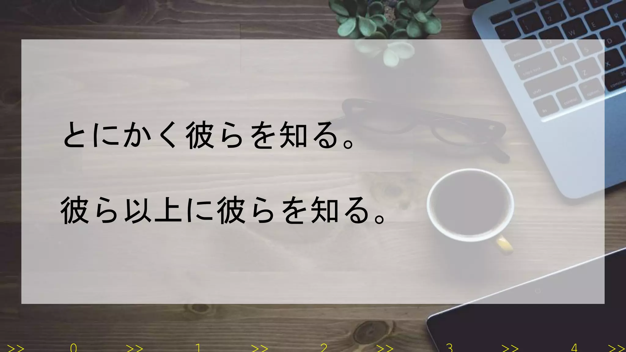 とにかく彼らを知る。
彼ら以上に彼らを知る。
 