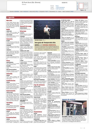 05/09/18El Punt Avui (Ed. Girona)
Gerona
Prensa: Diaria
Tirada: 10.602 Ejemplares
Difusión: 8.606 Ejemplares
Página: 42
Sección: AGENDA Valor: 4.903,00 € Área (cm2): 875,3 Ocupación: 100 % Documento: 1/1 Autor: Núm. Lectores: 34424
Cód:120278634
21 / 25
 