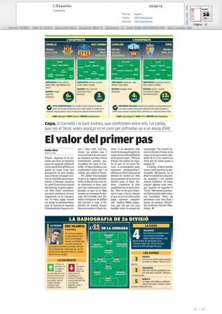05/09/18L'Esportiu
Cataluña
Prensa: Diaria
Tirada: 250 Ejemplares
Difusión: 250 Ejemplares
Página: 12
Sección: FUTBOL Valor: 2.110,00 € Área (cm2): 630,8 Ocupación: 66,61 % Documento: 1/1 Autor: Rubèn Miró BARCELONA Núm. Lectores: 1000
Cód:120277323
22 / 25
 