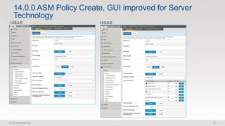 © F5 Networks, Inc 60
14.0.0 ASM Policy Create, GUI improved for Server
Technology
v13.1.0 v14.0.0
 