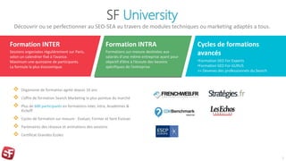 SF University
Découvrir ou se perfectionner au SEO-SEA au travers de modules techniques ou marketing adaptés a tous.
 Org...