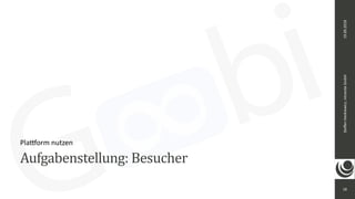 18
Steﬀen	Hankiewicz,	intranda	GmbH19.09.2018
Aufgabenstellung:	Besucher
Plalorm	nutzen
 