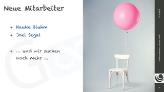 6
Steﬀen	Hankiewicz,	intranda	GmbH19.09.2018
Neue Mitarbeiter
๏ Hauke Bluhm
๏ Joel Segal
๏ … und wir suchen  
noch mehr …
 