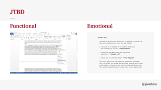 @ginatkins
JTBD
Functional Emotional
 