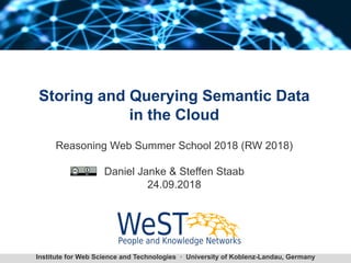Institute for Web Science and Technologies · University of Koblenz-Landau, Germany
Storing and Querying Semantic Data
in the Cloud
Reasoning Web Summer School 2018 (RW 2018)
Daniel Janke & Steffen Staab
24.09.2018
 