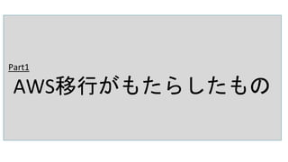 Part1
AWS移行がもたらしたもの
 