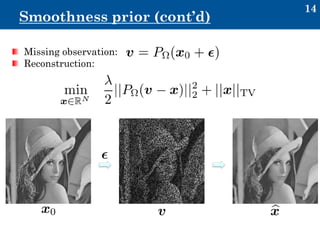 14
Smoothness prior (cont’d)
Missing observation:
Reconstruction:
 