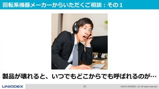 23 ©2018 UNIADEX, Ltd. All rights reserved.
回転系機器メーカーからいただくご相談：その１
製品が壊れると、いつでもどこからでも呼ばれるのが…
 
