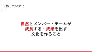 自然とメンバー・チームが
成長する・成果を出す
文化を作ること
作りたい文化
 