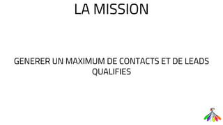 LA MISSION
GENERER UN MAXIMUM DE CONTACTS ET DE LEADS
QUALIFIES
 