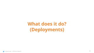 @joatmon08 @TWTechTalksNYC
What does it do?
(Deployments)
20
 