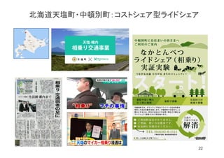 北海道天塩町・中頓別町：コストシェア型ライドシェア
22
 