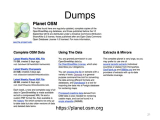 Dumps
21
https://planet.osm.org
 