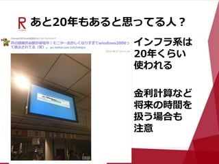 あと20年もあると思ってる人？
インフラ系は
20年くらい
使われる
金利計算など
将来の時間を
扱う場合も
注意
 
