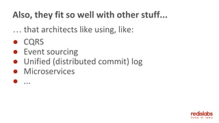 … that architects like using, like:
● CQRS
● Event sourcing
● Unified (distributed commit) log
● Microservices
● ...
Also, they fit so well with other stuff...
 