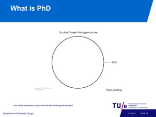 What is PhD
Department of Industrial Design PAGE 1507-02-19
http://www.slideshare.net/jucaitis/the-illustrated-guide-to-a-phd
 
