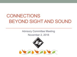 CONNECTIONS
BEYOND SIGHT AND SOUND
Advisory Committee Meeting
November 2, 2018
 