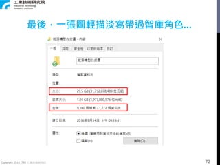 Copyright 2018 ITRI 工業技術研究院
最後，一張圖輕描淡寫帶過智庫角色...
72
 
