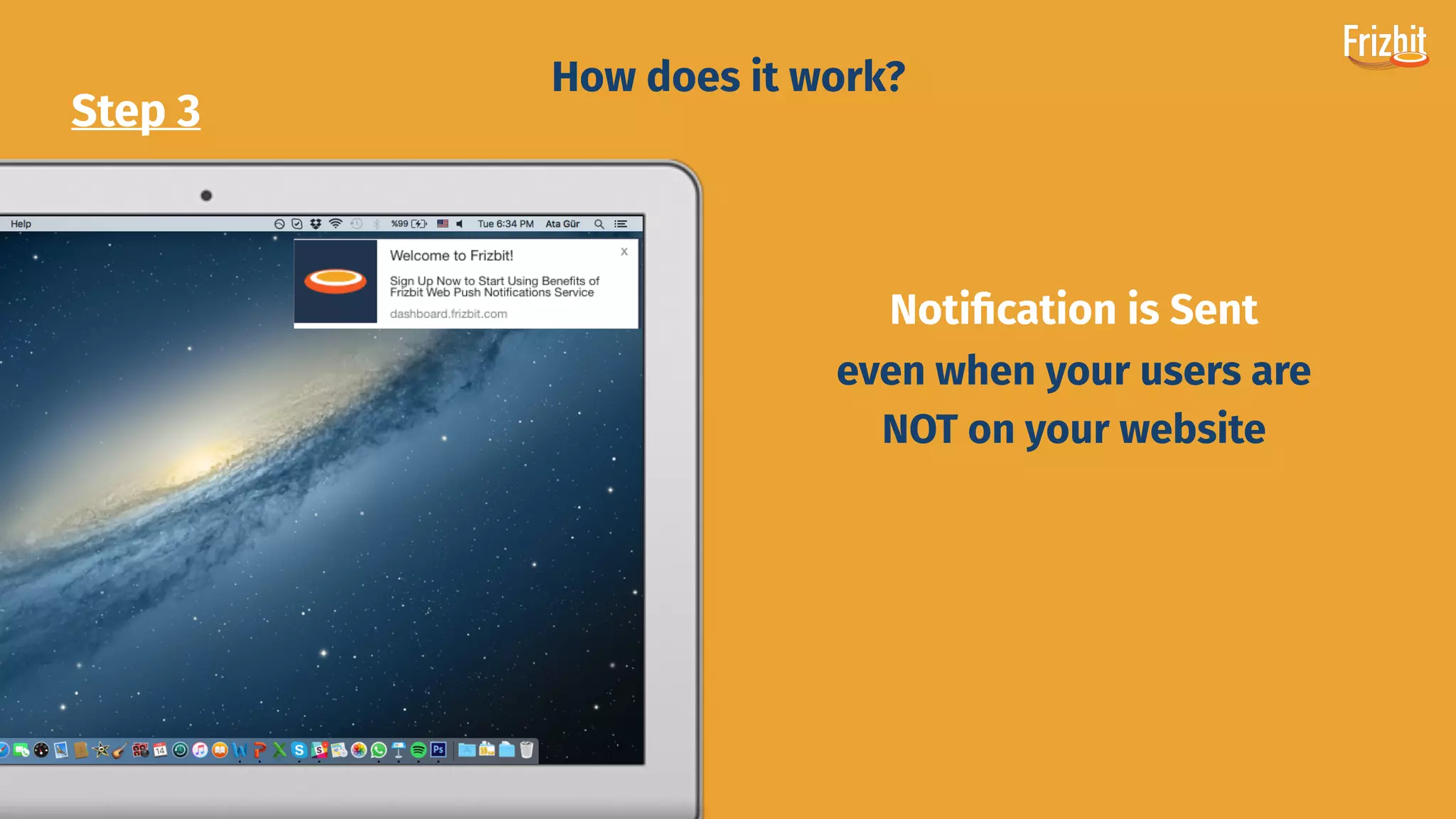 Step 3
How does it work?
even when your users are
NOT on your website
Notiﬁcation is Sent
 