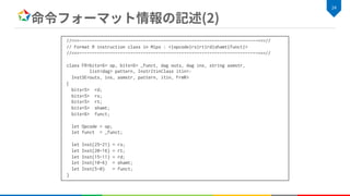 //===----------------------------------------------------------------------===//
// Format R instruction class in Mips : <|opcode|rs|rt|rd|shamt|funct|>
//===----------------------------------------------------------------------===//
class FR<bits<6> op, bits<6> _funct, dag outs, dag ins, string asmstr,
list<dag> pattern, InstrItinClass itin>:
InstSE<outs, ins, asmstr, pattern, itin, FrmR>
{
bits<5> rd;
bits<5> rs;
bits<5> rt;
bits<5> shamt;
bits<6> funct;
let Opcode = op;
let funct = _funct;
let Inst{25-21} = rs;
let Inst{20-16} = rt;
let Inst{15-11} = rd;
let Inst{10-6} = shamt;
let Inst{5-0} = funct;
}
 