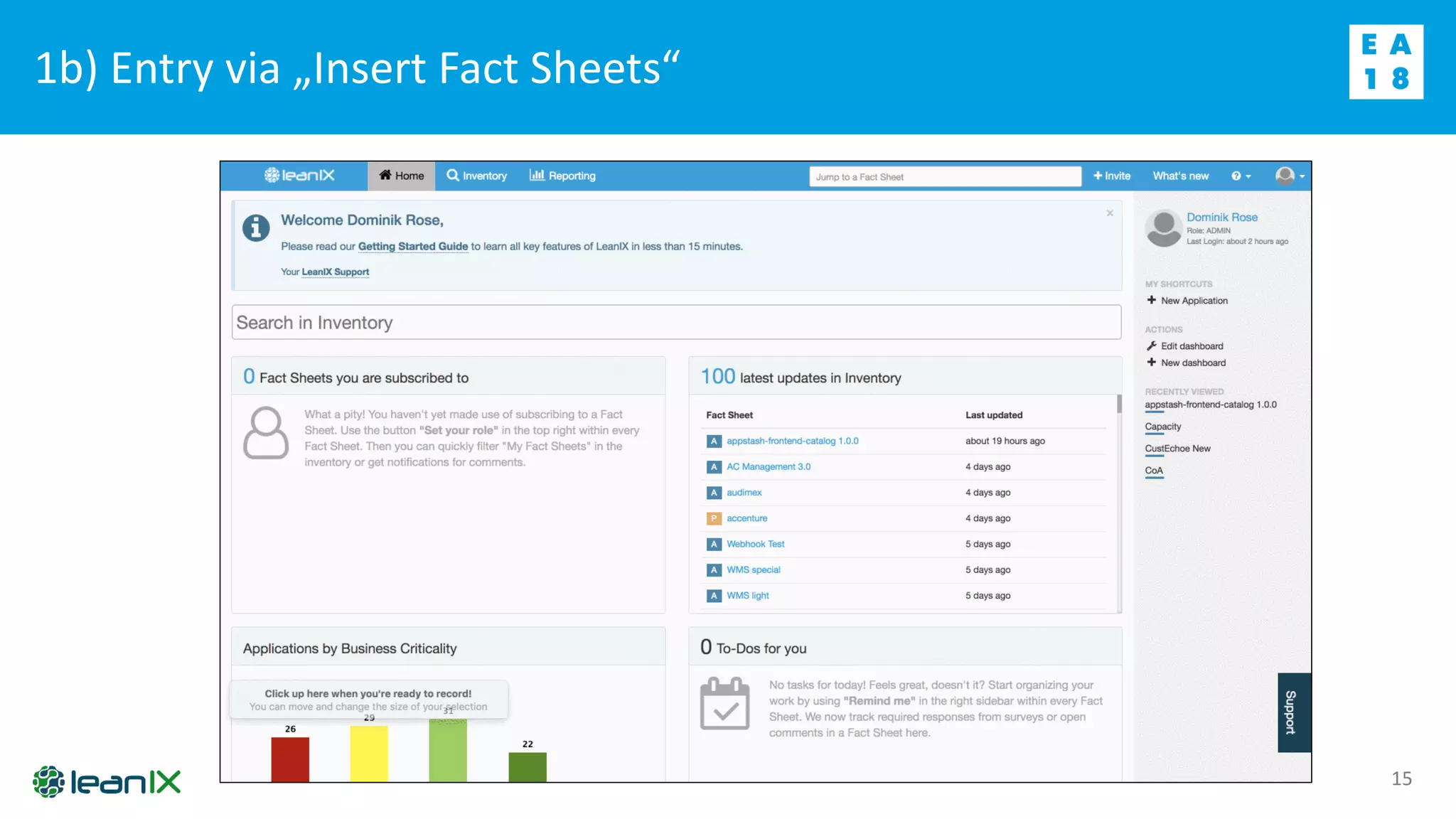 1b) Entry via „Insert Fact Sheets“
15
 