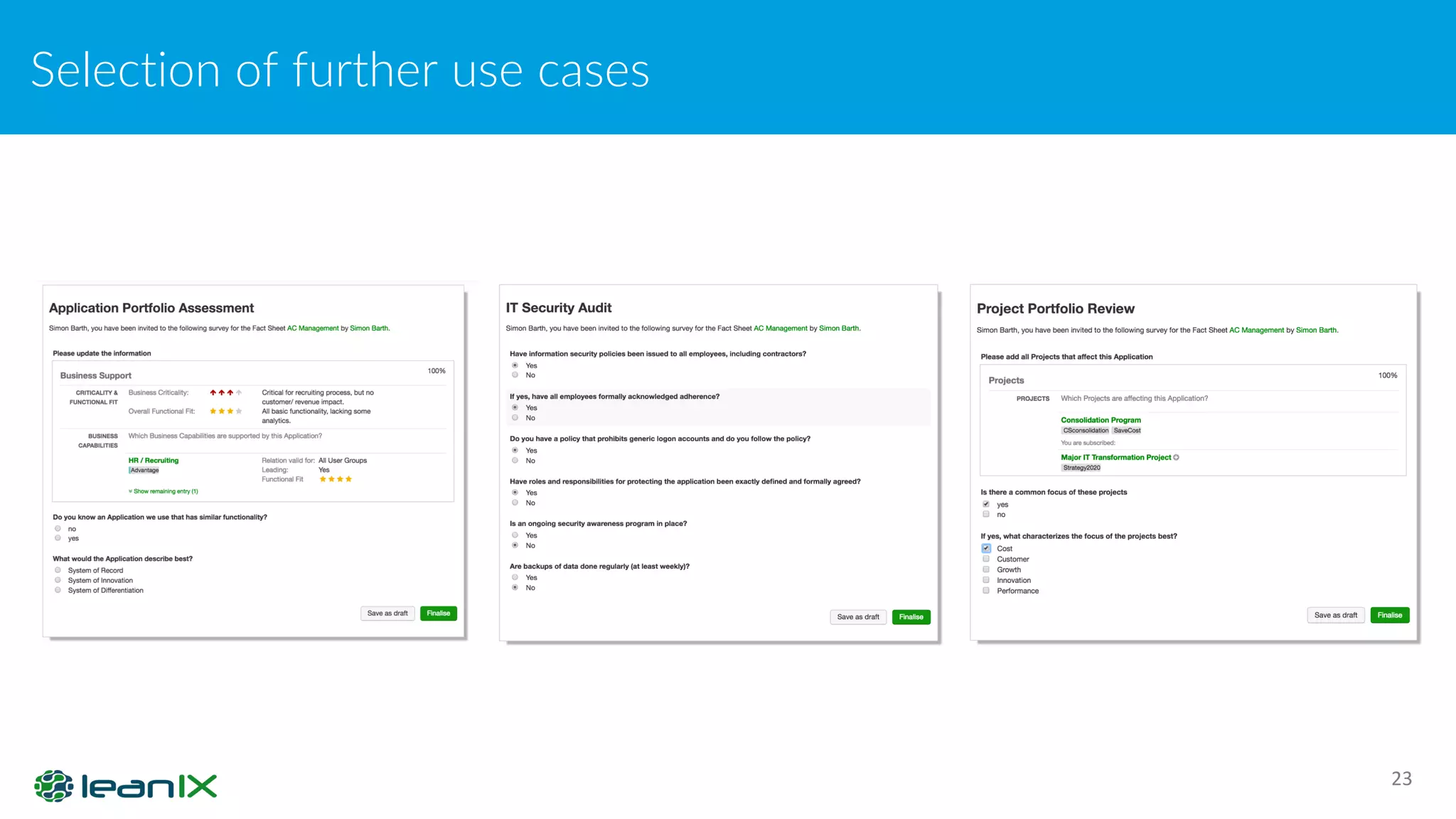 Selection of further use cases
23
 