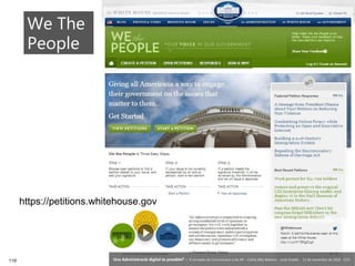 119 ‘Una Administració digital és possible?’ – II Jornades de Comunicació a les AP – Calvià (Illes Balears) - Jordi Graells - 13 de novembre de 2018 - CC0
https://petitions.whitehouse.gov
We The
People
‘Una Administració digital és possible?’ – II Jornades de Comunicació a les AP – Calvià (Illes Balears) - Jordi Graells - 13 de novembre de 2018 - CC0
 