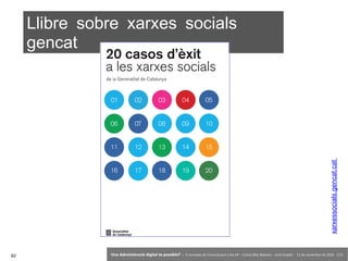 62 ‘Una Administració digital és possible?’ – II Jornades de Comunicació a les AP – Calvià (Illes Balears) - Jordi Graells - 13 de novembre de 2018 - CC0
Llibre sobre xarxes socials
gencat
xarxessocials.gencat.cat
 