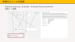 評価モジュールの接続
Machine Learning→Evaluate→Evaluate Recommenderを
配置して接続
 