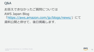 © 2018, Amazon Web Services, Inc. or its Affiliates. All rights
reserved.
Q&A
お答えできなかったご質問については
AWS Japan Blog
「https://aw...