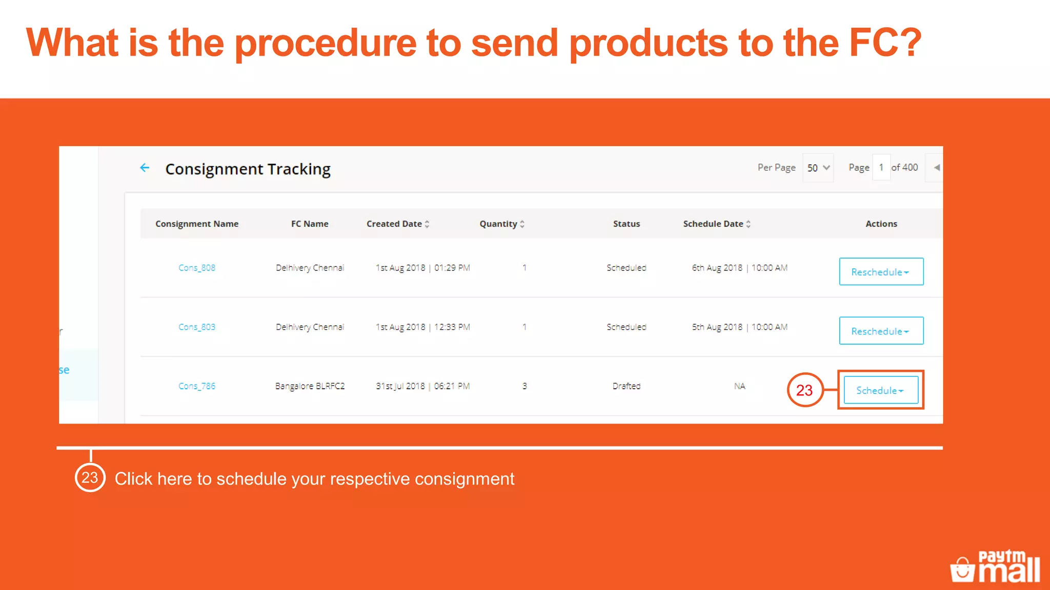 Click here to schedule your respective consignment23
23
What is the procedure to send products to the FC?
 