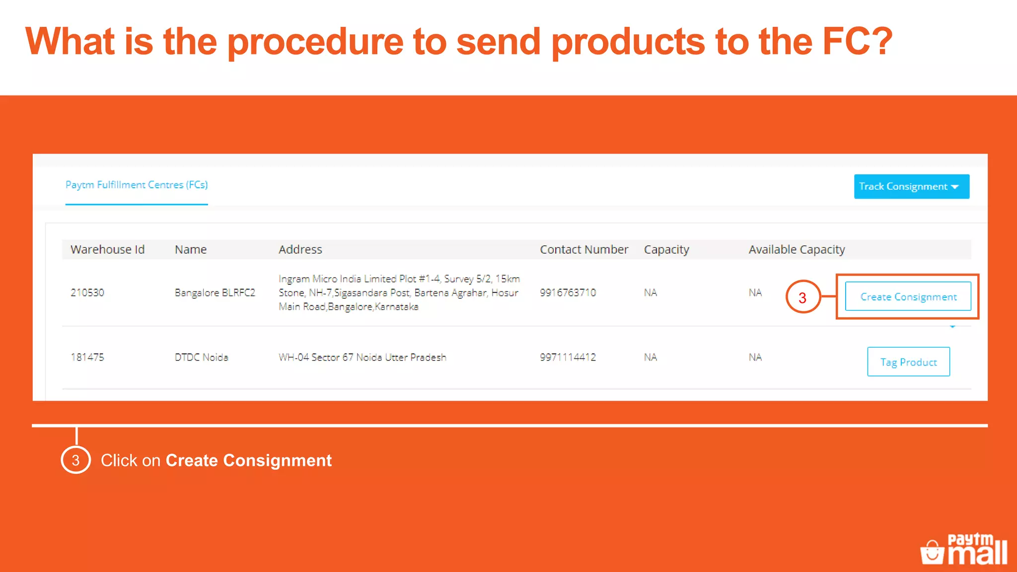 Click on Create Consignment3
3
What is the procedure to send products to the FC?
 