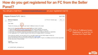 Click on ‘Fulfillment-Center-
Registration’ to avail the CA
services from Paytm Mall
5
You will get a mail from merchant.helpdesk@paytm.com on your registered mail ID
5
How do you get registered for an FC from the Seller
Panel?
 
